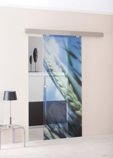 Glastüren, hängende Montage mit Alu-Schienen. Im Holzhandel kaufen bei Ziller in Nürnberg.