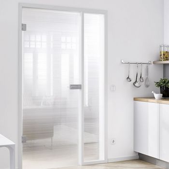 Glastür, Seitenteil fest, Aluzargen